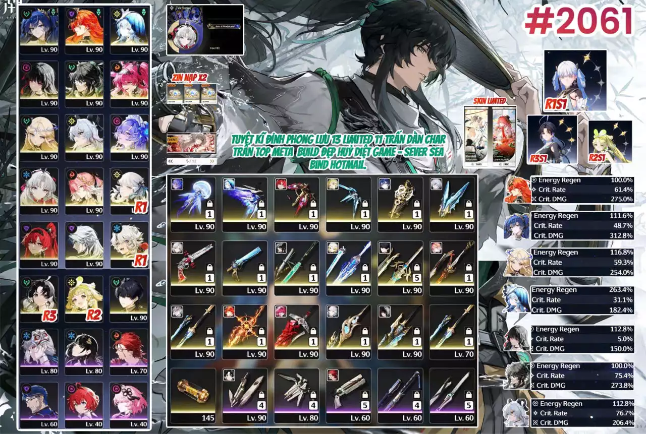 [ #2061 TUYỆT KỸ ĐỈNH PHONG LƯU 13 LIMTED 11 TRẤN DÀN CHAR TOP META BUILD ĐẸP HỦY DIỆT GAME- SEVER SEA BIND HOTMAIL ]